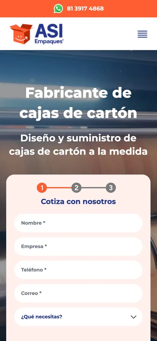 Pantalla del sitio de ASI Empaques