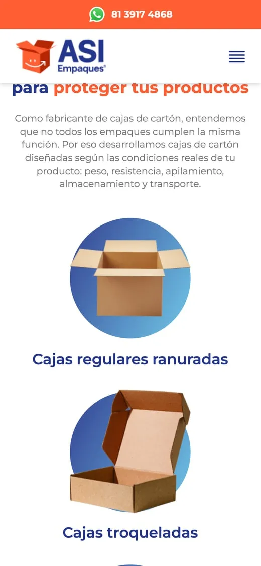 Pantalla del sitio de ASI Empaques