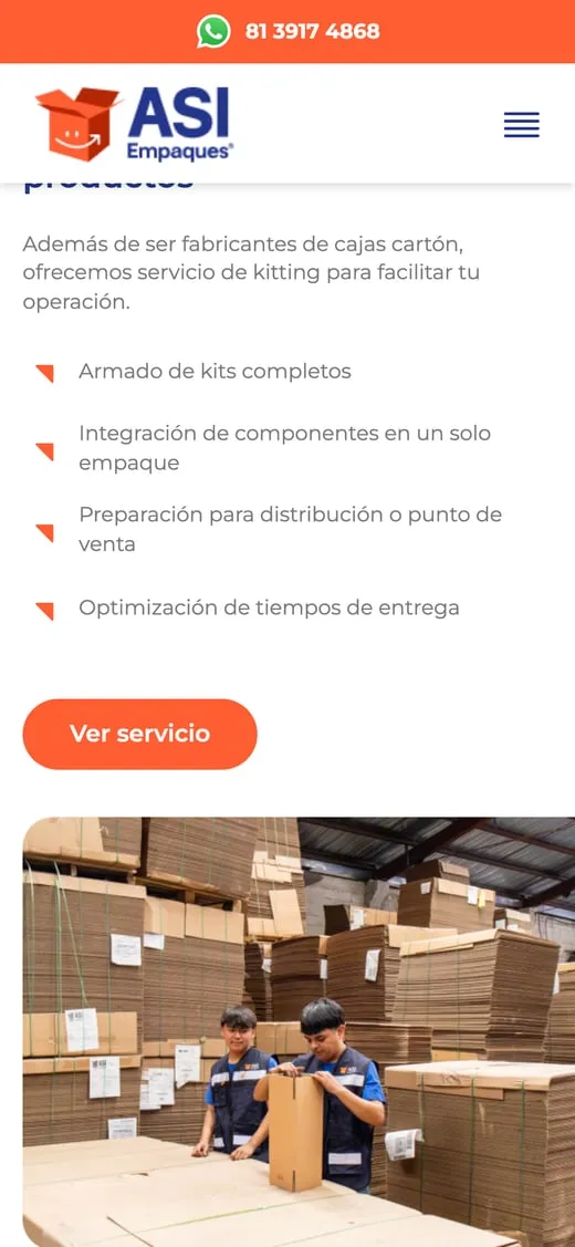 Pantalla del sitio de ASI Empaques