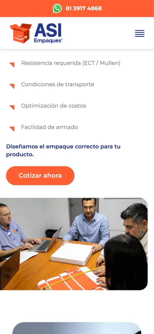 Pantalla del sitio de ASI Empaques