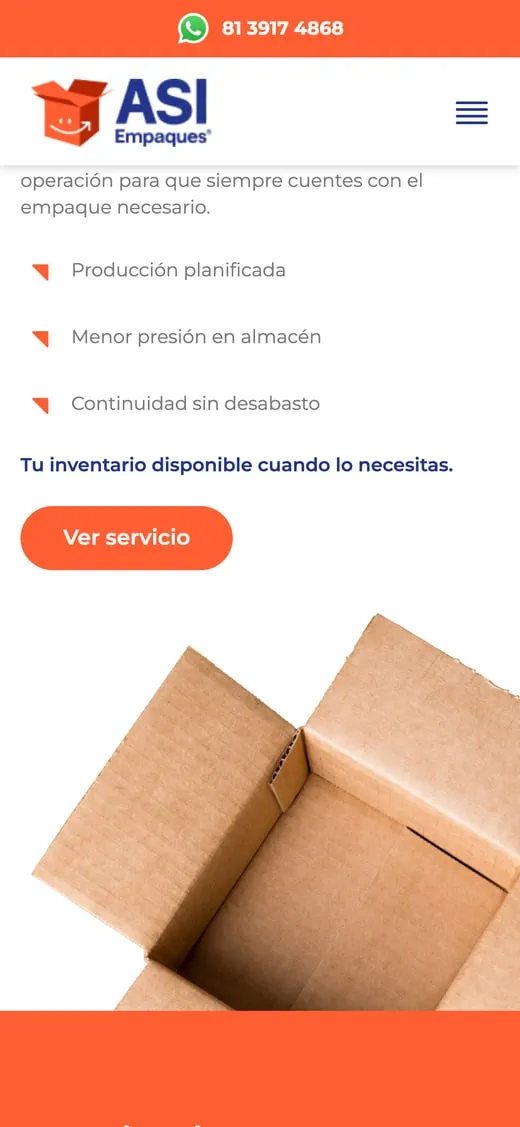 Pantalla del sitio de ASI Empaques