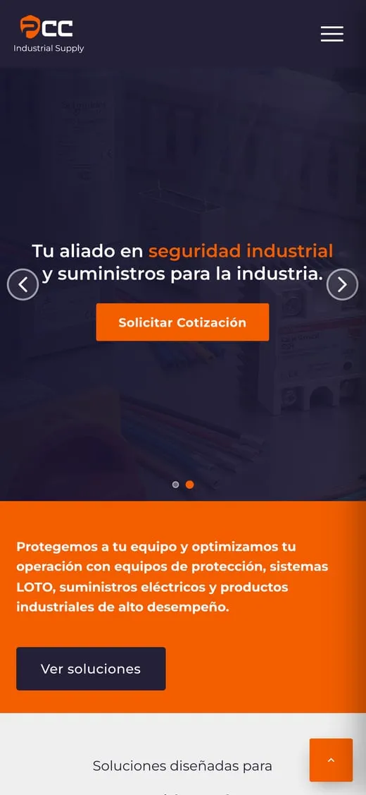 Pantalla del sitio de PCC Industrial Supply