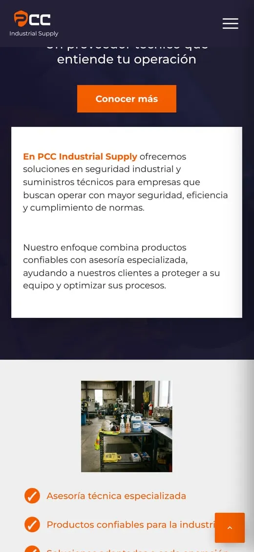 Pantalla del sitio de PCC Industrial Supply