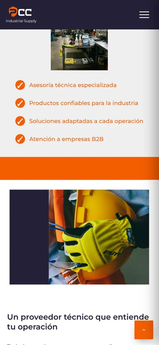 Pantalla del sitio de PCC Industrial Supply