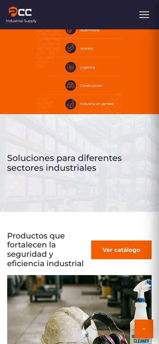 Pantalla del sitio de PCC Industrial Supply