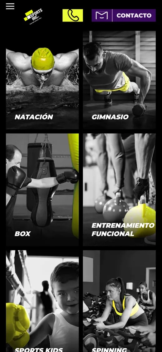 Pantalla del sitio de Sports Inc