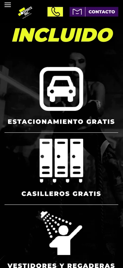 Pantalla del sitio de Sports Inc